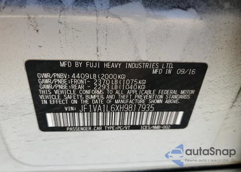 2017 Subaru Wrx Limited из США, поврежденный, VIN JF1VA1L6XH9817935